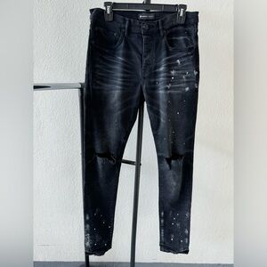 Purple Brand P001 Paint Splatter Ripped Knee Black Skinny Jeans